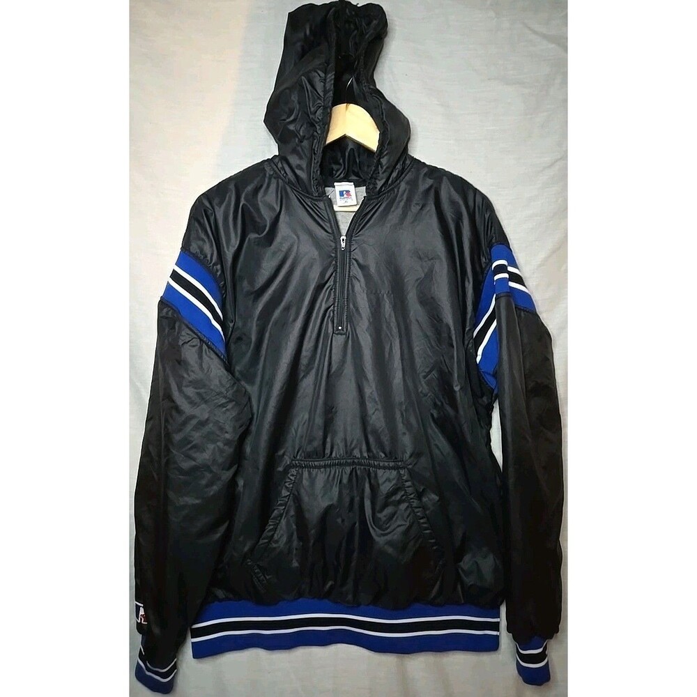 Vtg Russell Athletic Lined Pullover 1/4 Zip Windbreaker Hoodie Size XL